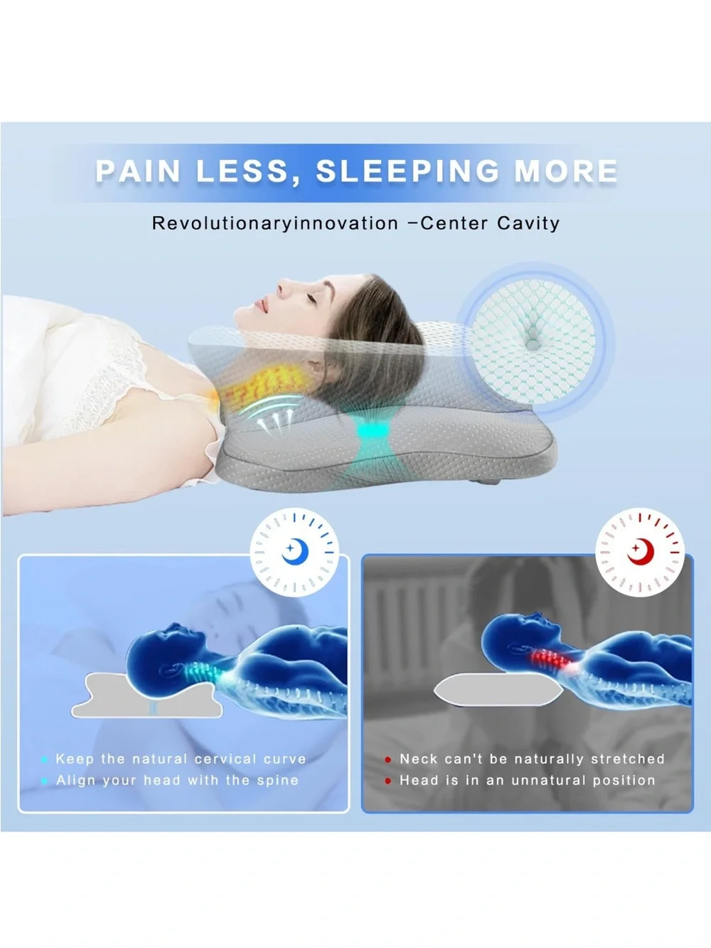 Memory Foam Cervical Pillow Queen Adjustable Ergonomic Neck Support Orthopedic